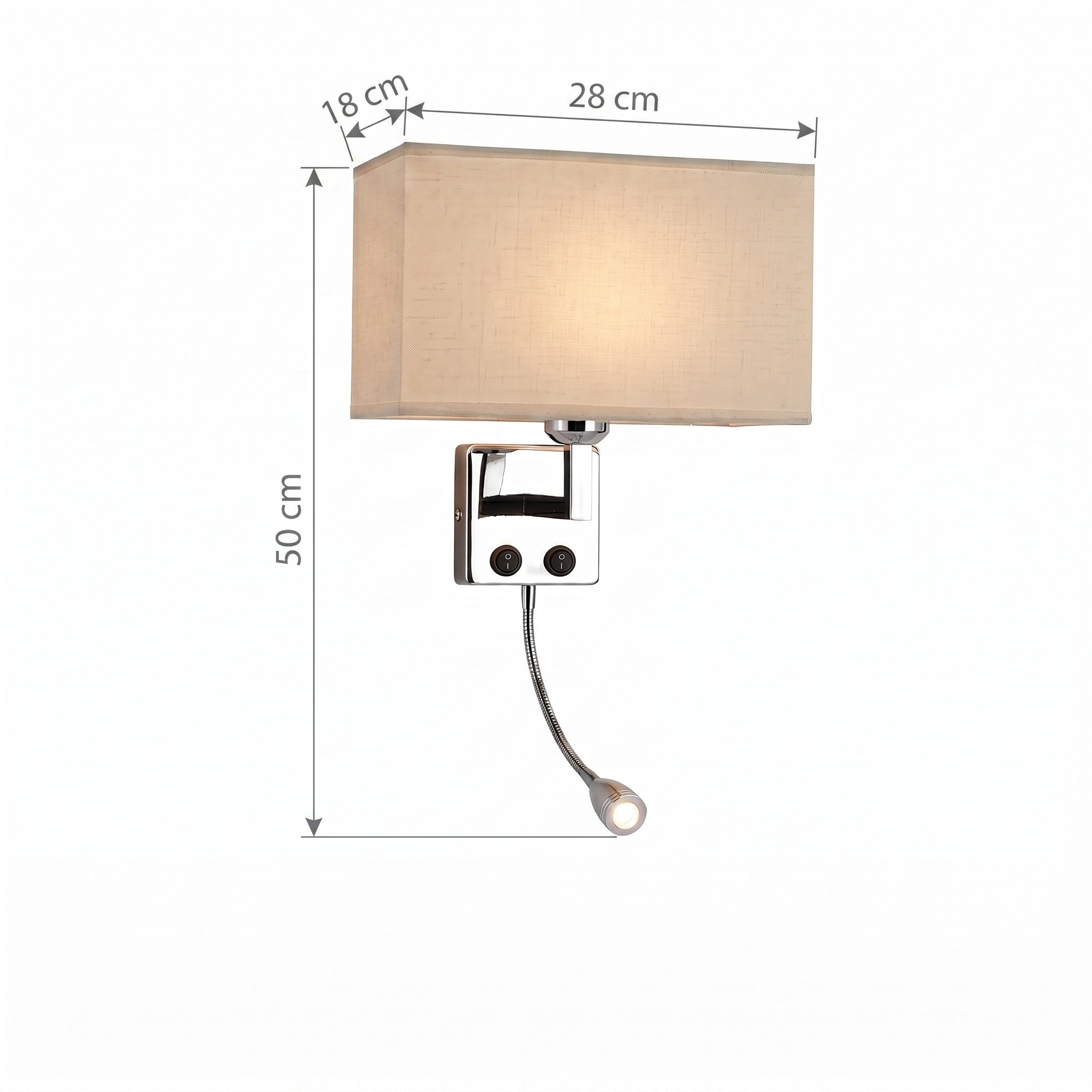 applique liseuse double éclairage avec interrupteur en métal et abat-jour en lin