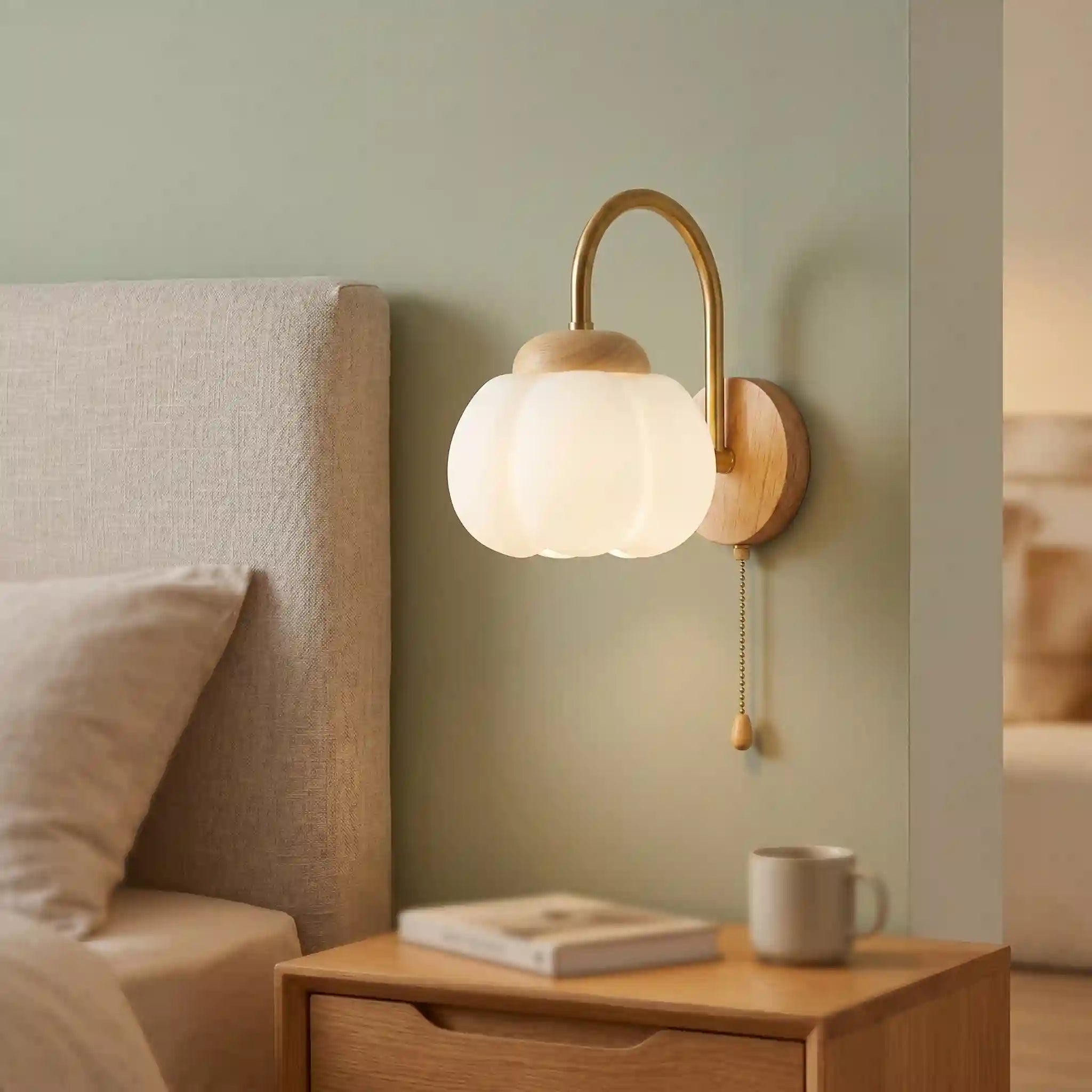 applique murale fleur verre opalin lumière douce chambre — Alenza